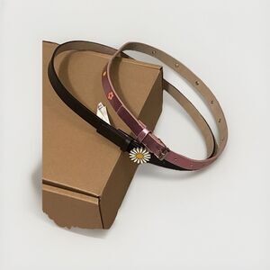 Girls XL Belt Set Of 2 Flowers Daisies Black and Pink NWT